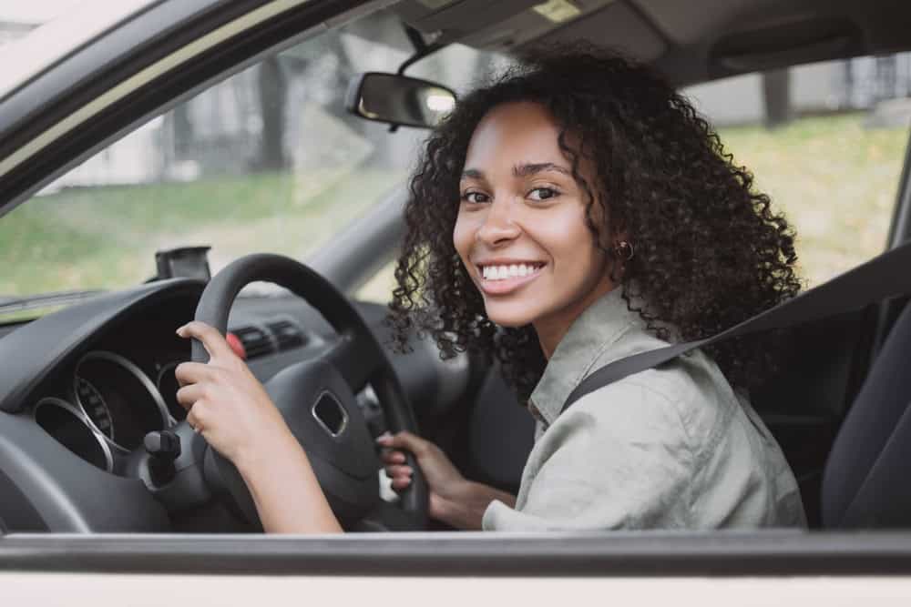 A young woman ready to take the driving test