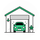Illustration of a car in a garage with an EV charger