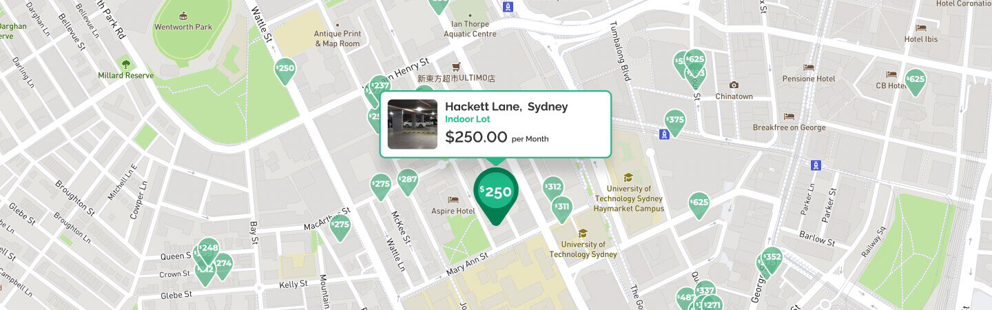 Map showing available parking spaces across Sydney