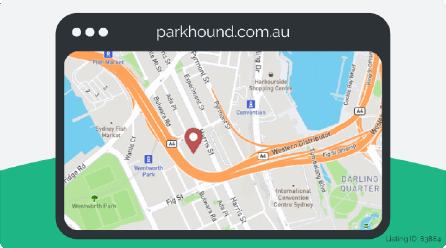 Map image of a monthly parking space at Harris Street, Pyrmont