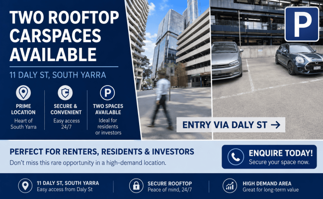 Indoor lot parking on Daly Street in South Yarra Victoria Indoor lot parking on Daly Street in South Yarra Victoria