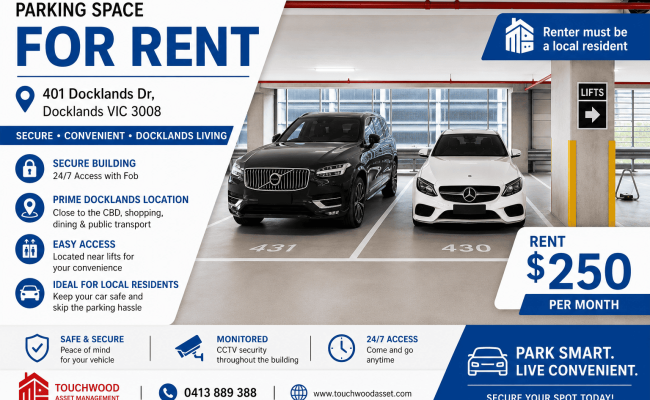 Secure Car Park for Rent in Docklands - 401 Docklands Drive 24/7 access (430)