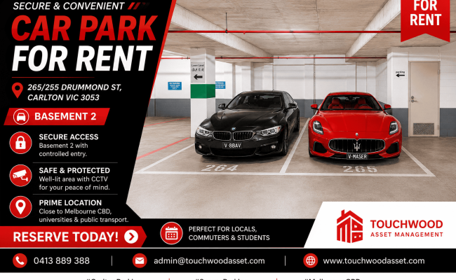 Indoor lot parking on Drummond Street in Carlton Victoria Indoor lot parking on Drummond Street in Carlton Victoria