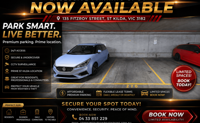 Indoor lot parking on Fitzroy Street in St Kilda Victoria Indoor lot parking on Fitzroy Street in St Kilda Victoria