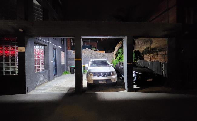 Motion flood lighting and cameras - bay closest to the back door
