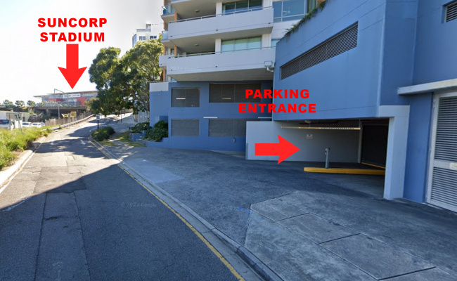 Walking distance to Suncorp Stadium. Parking exits onto Coronation Dr.
