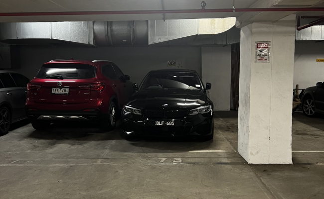 This indoor lot parking space is located on the corner of Fitzroy St and St Kilda Rd.