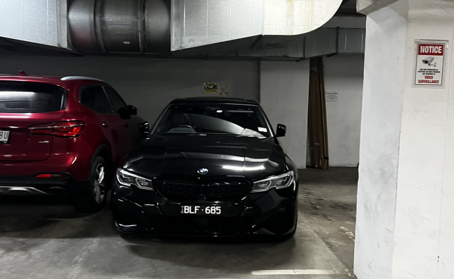 This indoor lot parking space is located on the corner of Fitzroy St and St Kilda Rd.